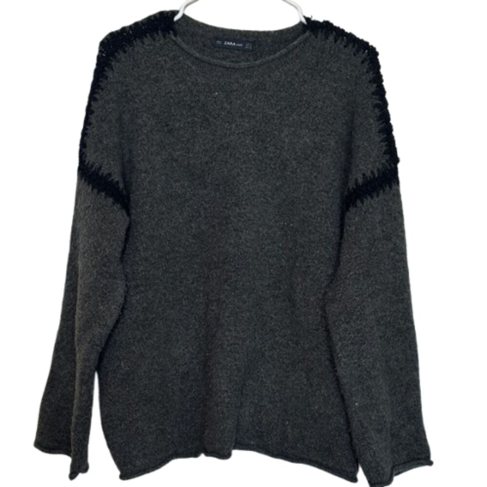 Zara Knitted Sweater Womens Medium Slouchy Oversized Rolled Neck Cozy Grey
